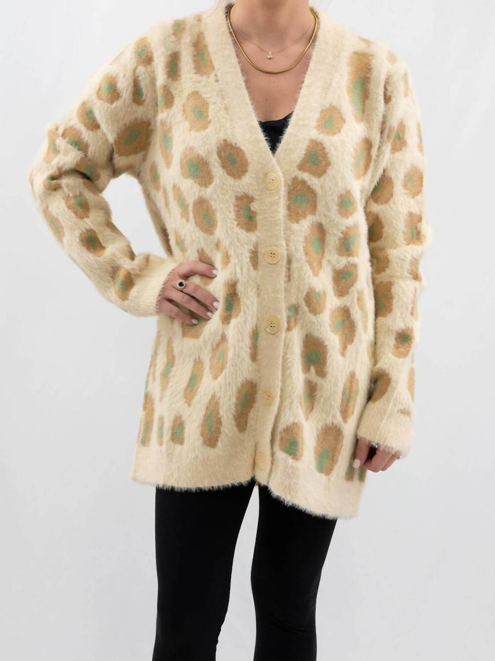 NEW DAVI & DANI animal print long cardigan in multi